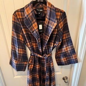 Blue & Brown Plaid Belted Jacket/Coat